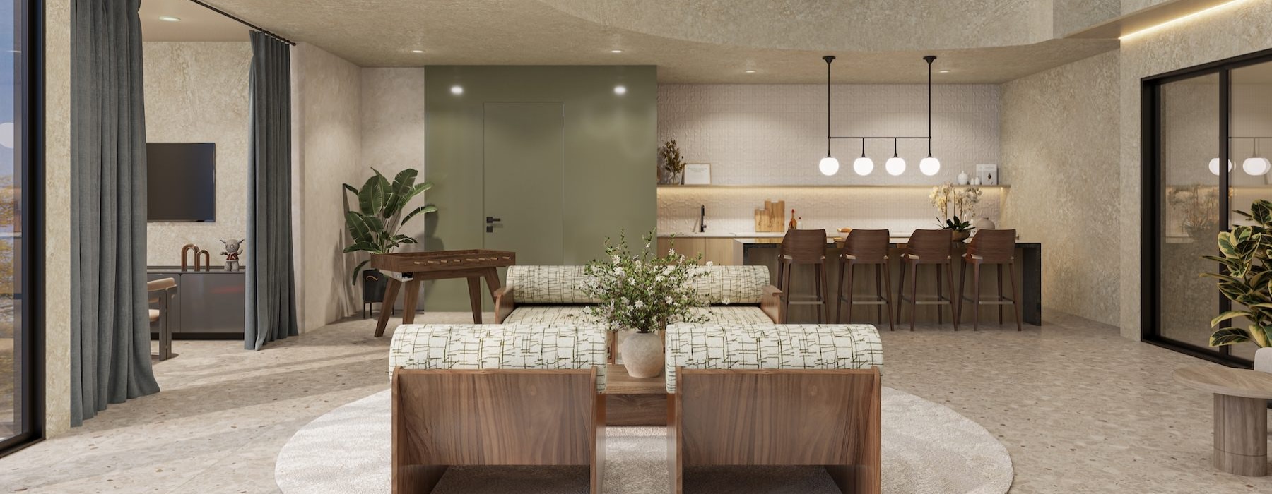 a clubroom with chairs and tables