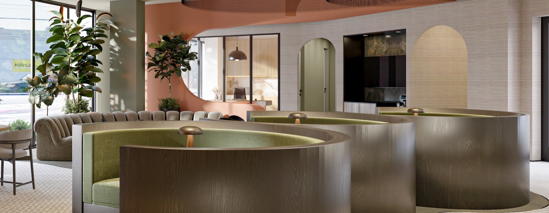 a clubroom with booths