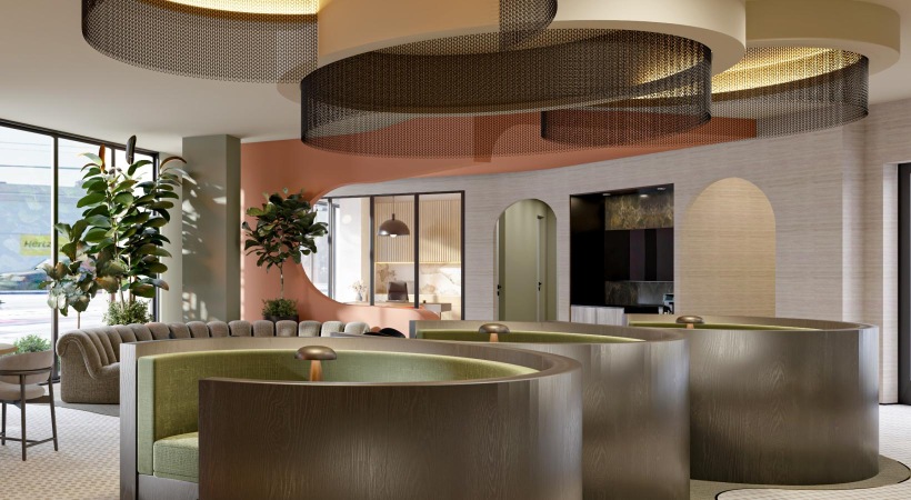 a clubroom with booths