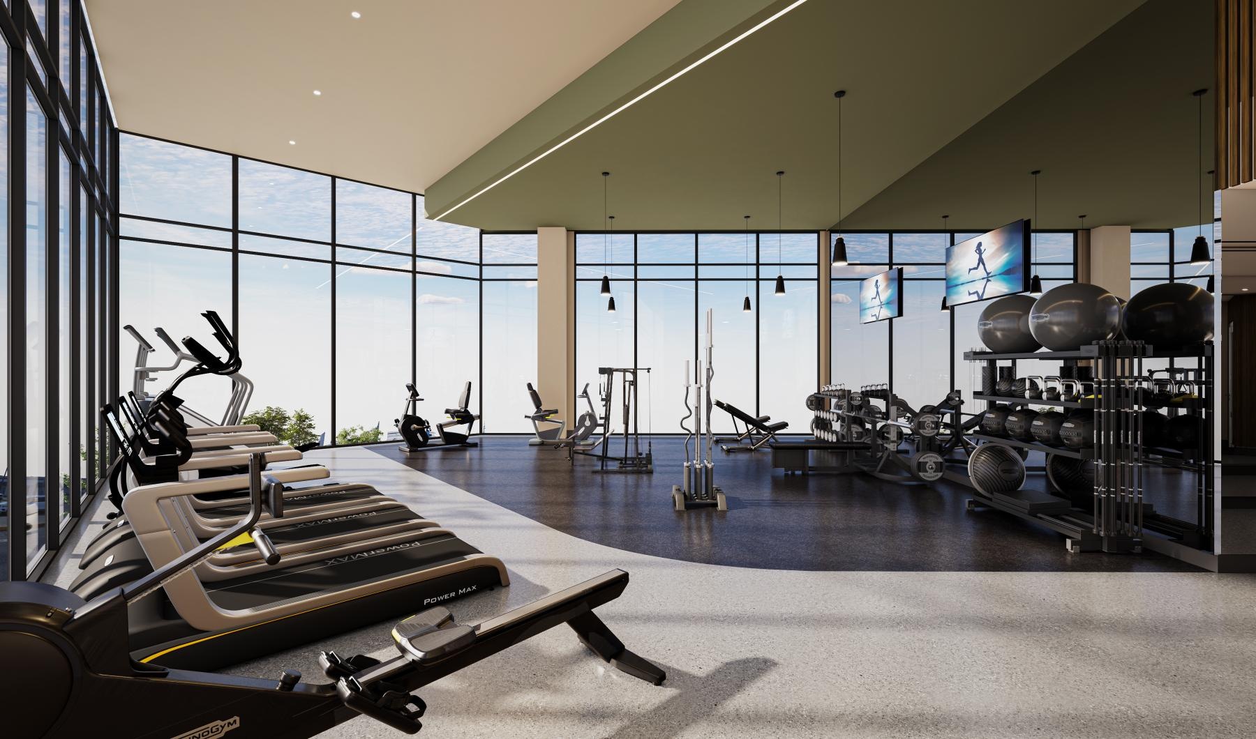 a gym with exercise equipment